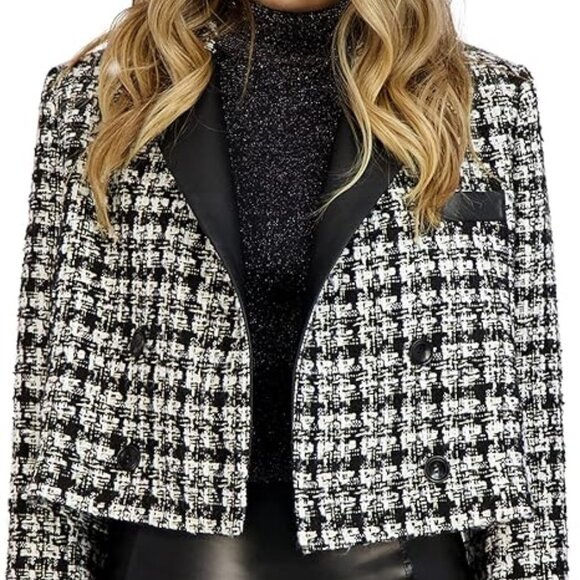 BCBGeneration Double Breasted Blazer Faux Leather Trim Jacket MEDIUM $148 - Picture 6 of 13